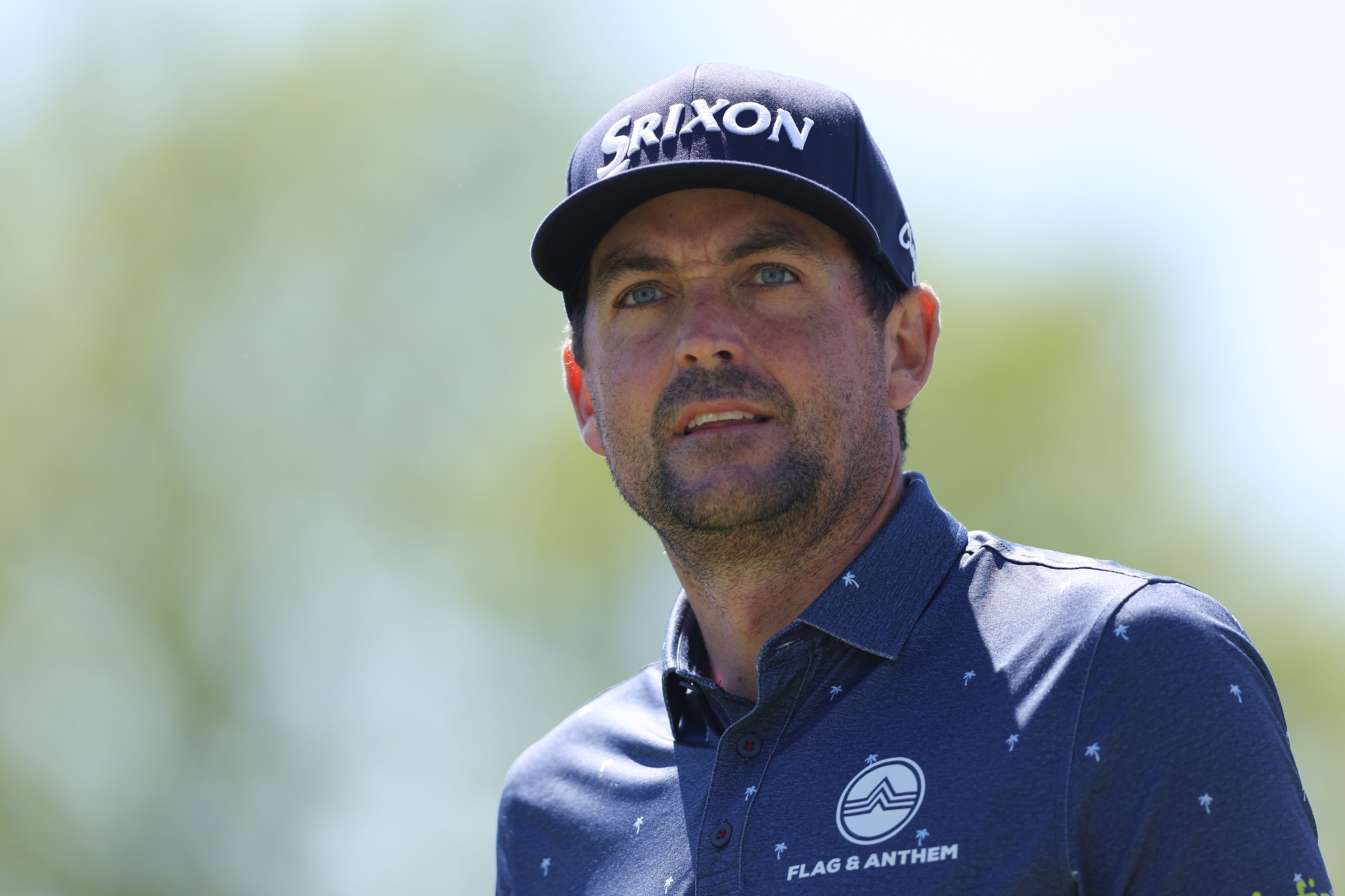 Keegan Bradley prepares to play his shot from the 13th tee during the third round of the Truist Championship | Imagn